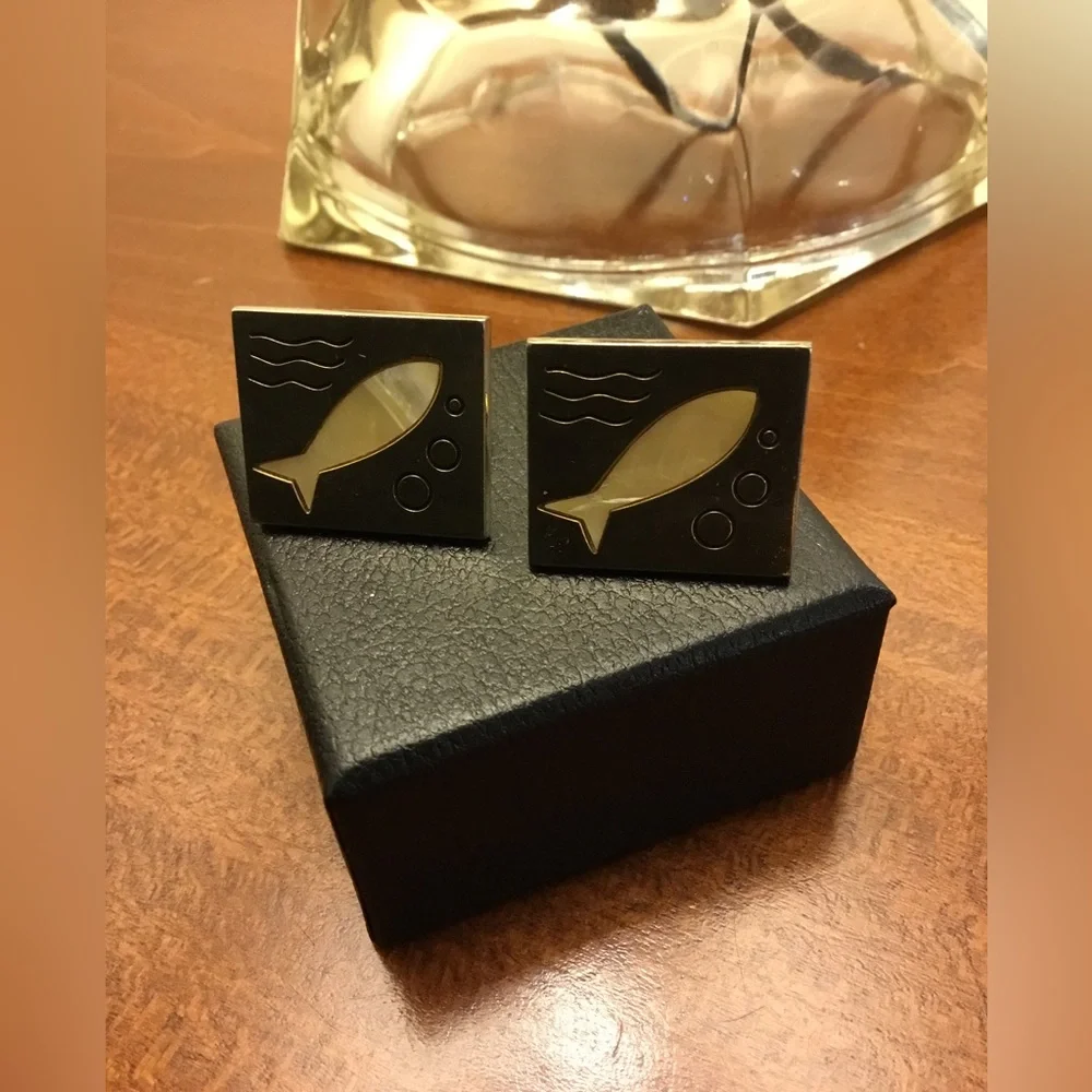Vintage Mid Century Era SWANK Modernist MOP Fish Cufflinks